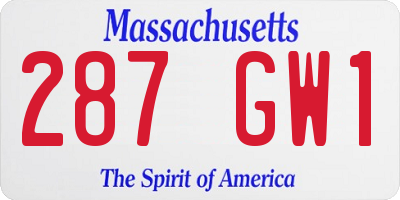 MA license plate 287GW1