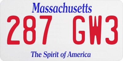 MA license plate 287GW3