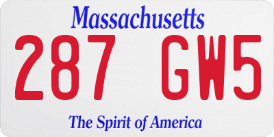 MA license plate 287GW5