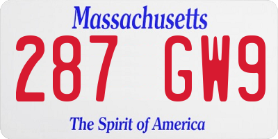 MA license plate 287GW9