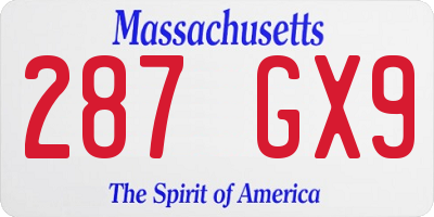 MA license plate 287GX9