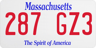 MA license plate 287GZ3