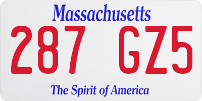 MA license plate 287GZ5