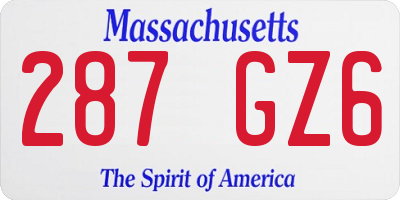 MA license plate 287GZ6