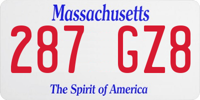 MA license plate 287GZ8