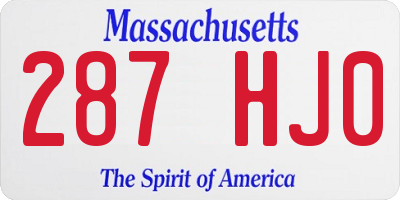 MA license plate 287HJ0