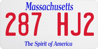 MA license plate 287HJ2
