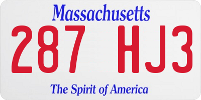 MA license plate 287HJ3