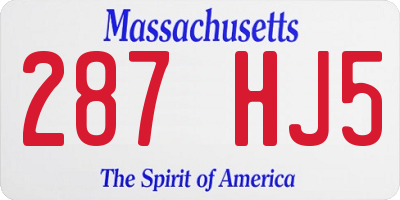MA license plate 287HJ5