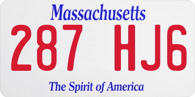 MA license plate 287HJ6