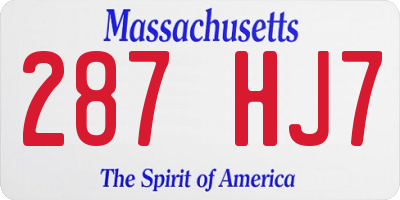 MA license plate 287HJ7