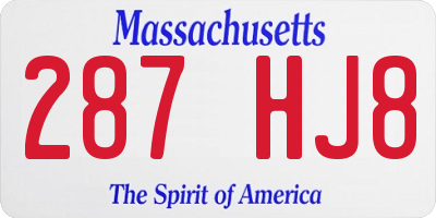 MA license plate 287HJ8