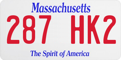 MA license plate 287HK2