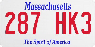 MA license plate 287HK3