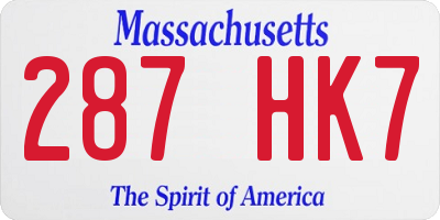 MA license plate 287HK7