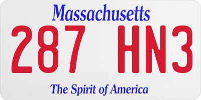 MA license plate 287HN3