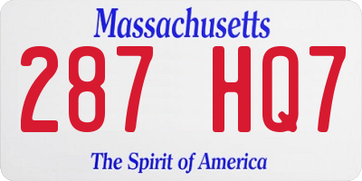 MA license plate 287HQ7