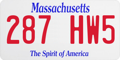 MA license plate 287HW5