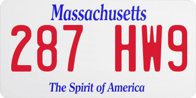 MA license plate 287HW9