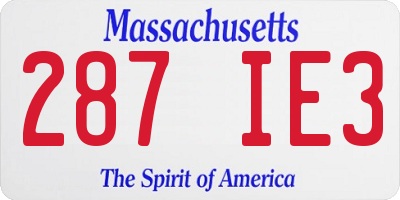 MA license plate 287IE3