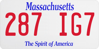 MA license plate 287IG7