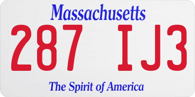 MA license plate 287IJ3