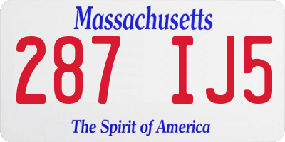 MA license plate 287IJ5