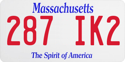 MA license plate 287IK2