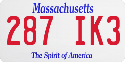 MA license plate 287IK3