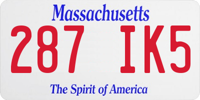 MA license plate 287IK5