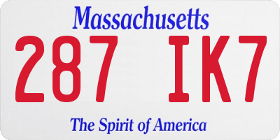 MA license plate 287IK7