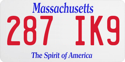 MA license plate 287IK9