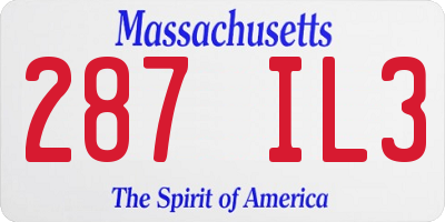 MA license plate 287IL3