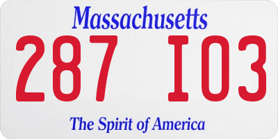MA license plate 287IO3