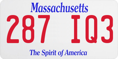 MA license plate 287IQ3