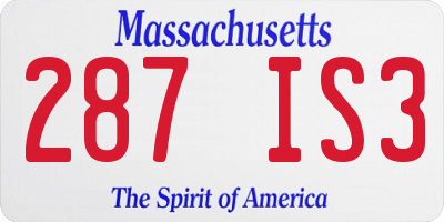 MA license plate 287IS3