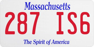 MA license plate 287IS6