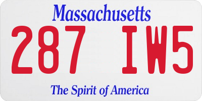 MA license plate 287IW5