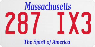 MA license plate 287IX3
