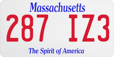 MA license plate 287IZ3