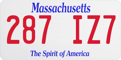 MA license plate 287IZ7