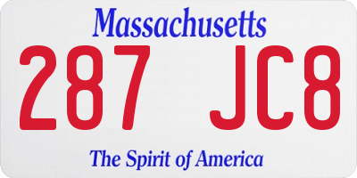 MA license plate 287JC8