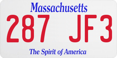 MA license plate 287JF3