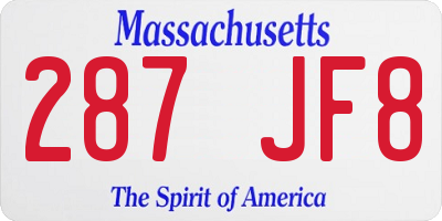 MA license plate 287JF8