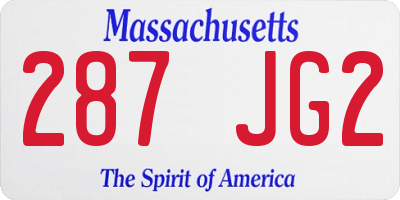 MA license plate 287JG2