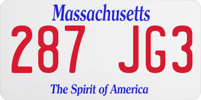 MA license plate 287JG3
