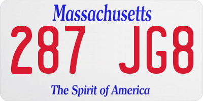MA license plate 287JG8