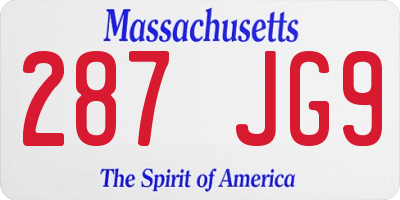 MA license plate 287JG9