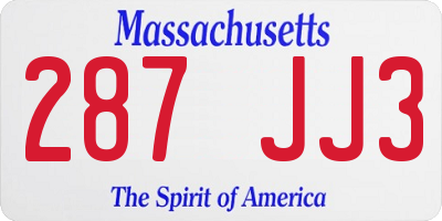 MA license plate 287JJ3