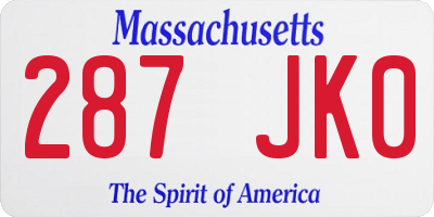MA license plate 287JK0